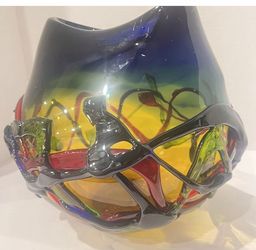 Venice Original Handmade Murano Glass Vase in the style of M. Campagnolo