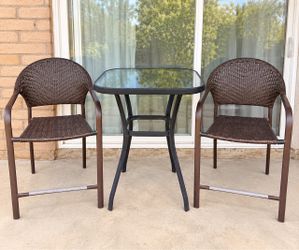 3-Piece Counter-Height Patio Bistro Set – Glass Table + 2 Wicker Chairs