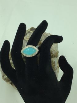 925 STER Silver Diamond/Onyx/Blue Jade Ring 7