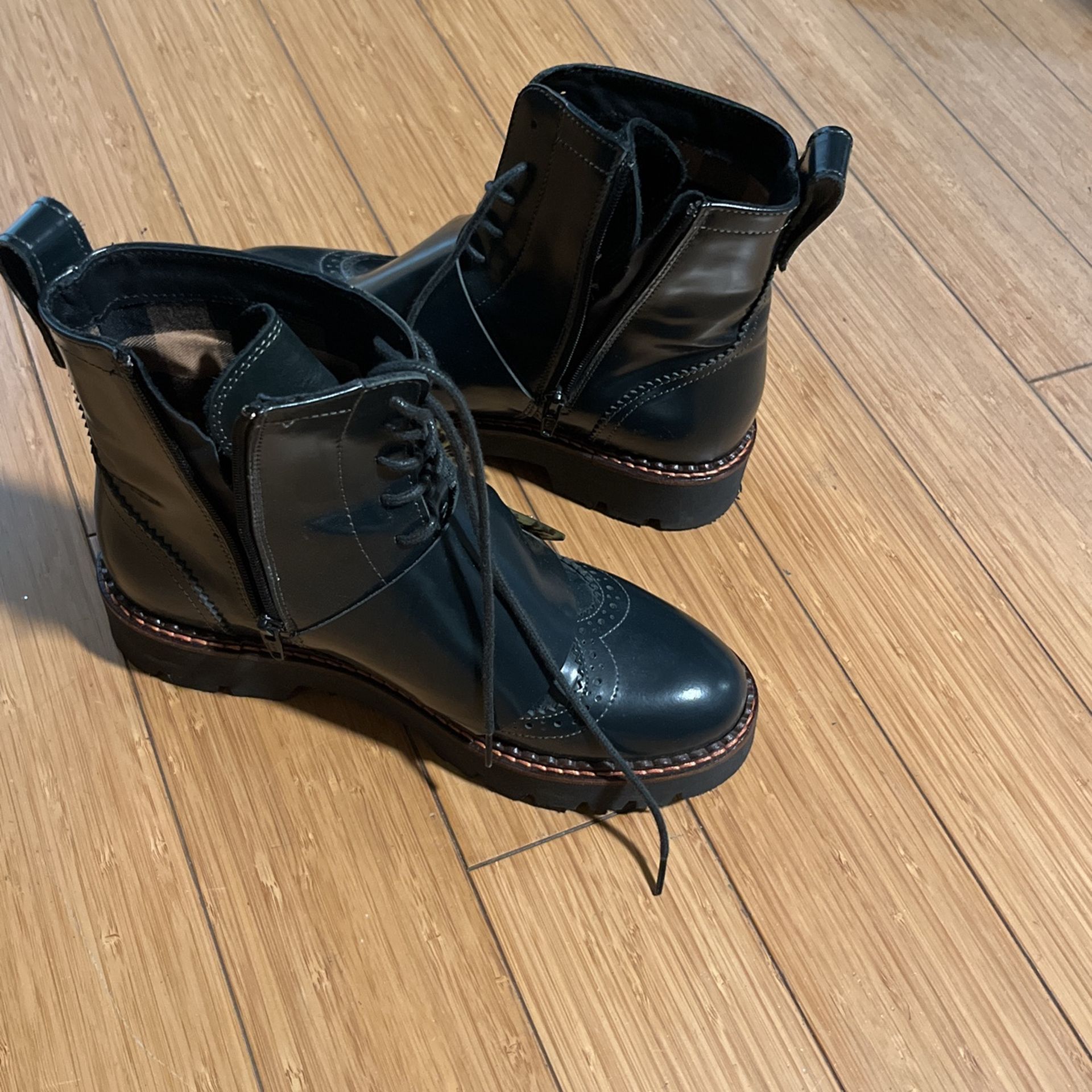 Scotch And Soda Maison Olivine Green Leather Combat Boots Size 8