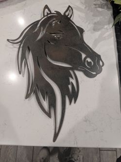 Metal horse head art