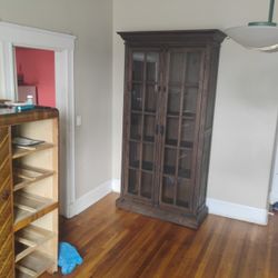 Farmhouse Glass Display Kitchen Den Tall 2 Door Cabinet with 5 Shelves