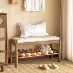 Shoe Storage Bench with Cushion - 2 Tier Shoe Rack for Front Door Entrance, Wood Shoes Rack, Entryway Bench with Shoes Storage for Closet,Hallway,Bedr