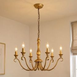 Farmhouse Vintage Antique Brass Chandelier - 6 Light Cottage Rustic Candle Chandeliers, Gold