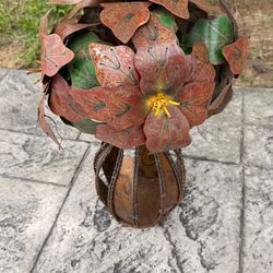 Rustic Metal Flower Garden Sculpture Outdoor Decor Yard Art Planter Stand Farmhouse Style