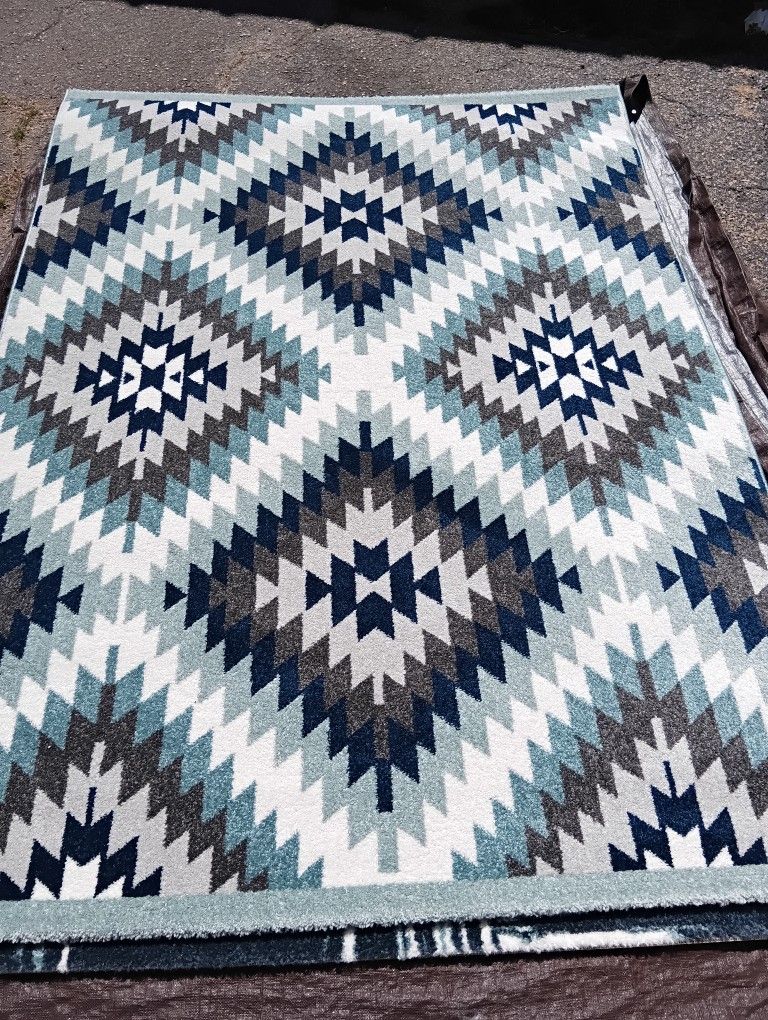 Navy,Teal,Gray And Cream Area Rug