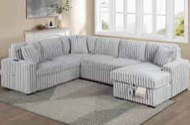 New Soft To Tough Corduroy Fabric With Pullout Bed / Chaise Storage. Grey / Black. 92x119x33x34H. Free Delivery!