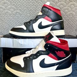 Air Jordan Women’s Size 7.5 1 Mid 'Black Sail Gym Red' BQ6472-061