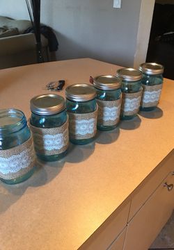6 blue mason jars
