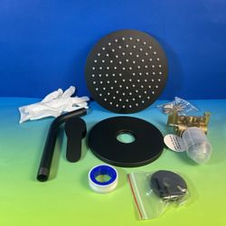 Matte Black 8-in Round Rain Shower Head And Valve Set