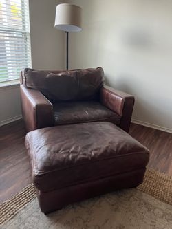 Leather Chair & A Half With Ottoman