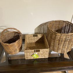 Set Of 3 Wicker Baskets Good Condition Great For Plants Or Storage