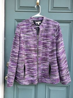 Roz & Ali  Women's 2X Purple Boucle Full Zip Jacket Lined Pockets Plus Size
