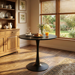 Homy Casa Clift 31. 5" Accent Round Table with Metal Frame in Black