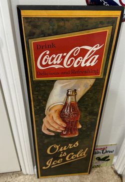 Coke Coca Cola Delicious & Refreshing Ours Is Ice Cold Hardboard Wood Wall Plaque vintage retro 35x12