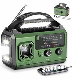 Crank Radio with Solar and Power Bank 27000 mAh - Emergency Radio with 3A Type-C Quick Charge, AM/FM, 120dB SOS Morse Code, Wireless Speaker for Crisi