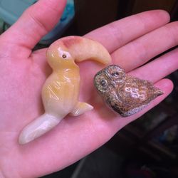 Made In Japan Vintage Ceramic Owl And Stone Carved Toucan 