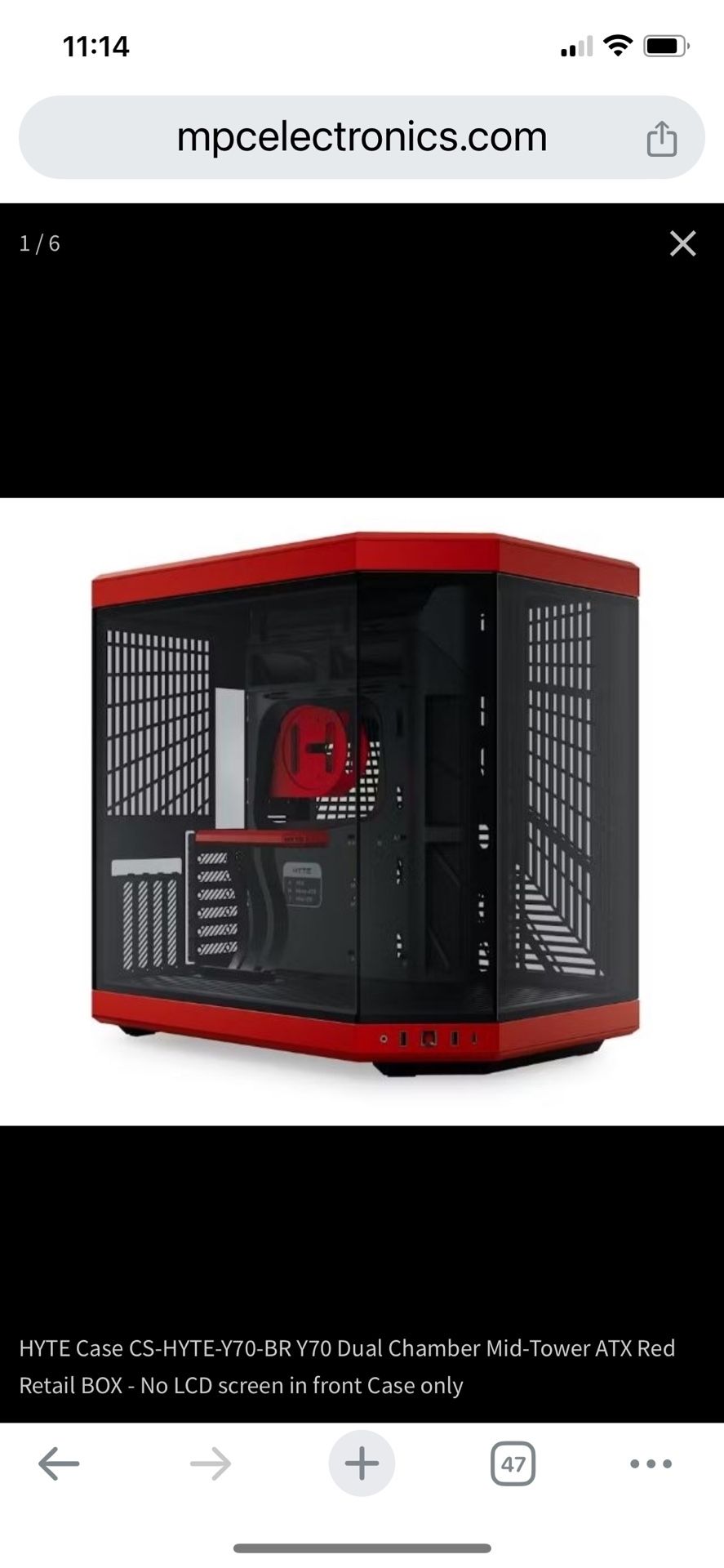 Brand New HYTE Case CS-HYTE-Y70-BR Y70 Dual Chamber Mid-Tower ATX Red Retail BOX - No LCD screen in front Case only