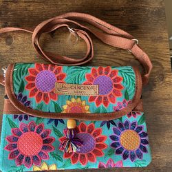 Embroidered Floral Cancun Mexico Crossbody Bag