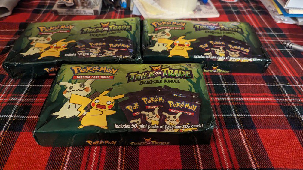 LOT OF 3 New And Sealed. Packages Of Pokemon Trading Cards TRICK OR TRADE BOOSTER BUNDLE CARDS MAKE OFFER