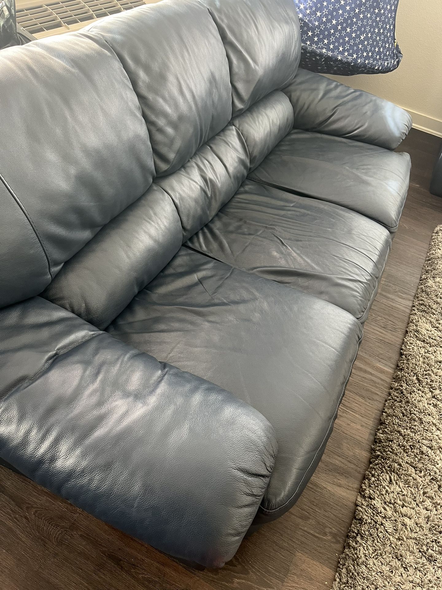 3 Piece Navy Blue Leather Couch