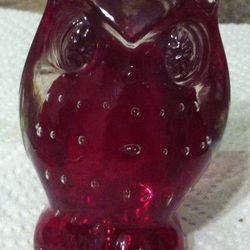 Vintage Red Owl Glass Paperweight "Bubble" Texture- Neat.