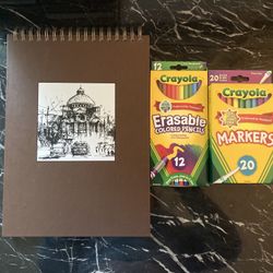 New Sketchbook, Crayola Markers & Erasable Colored Pencils Set