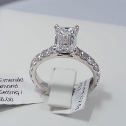 New Emerald Cut Diamond 3 carats tw.  Pave Setting Ring. IGI certified, lab-grown