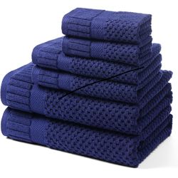 100% Cotton Bath Towels for Bathroom,Highly Absorbent Bath Towels Set Quick Dry,Luxury Soft Towels for Hotel(6 Piece,Navy Blue)