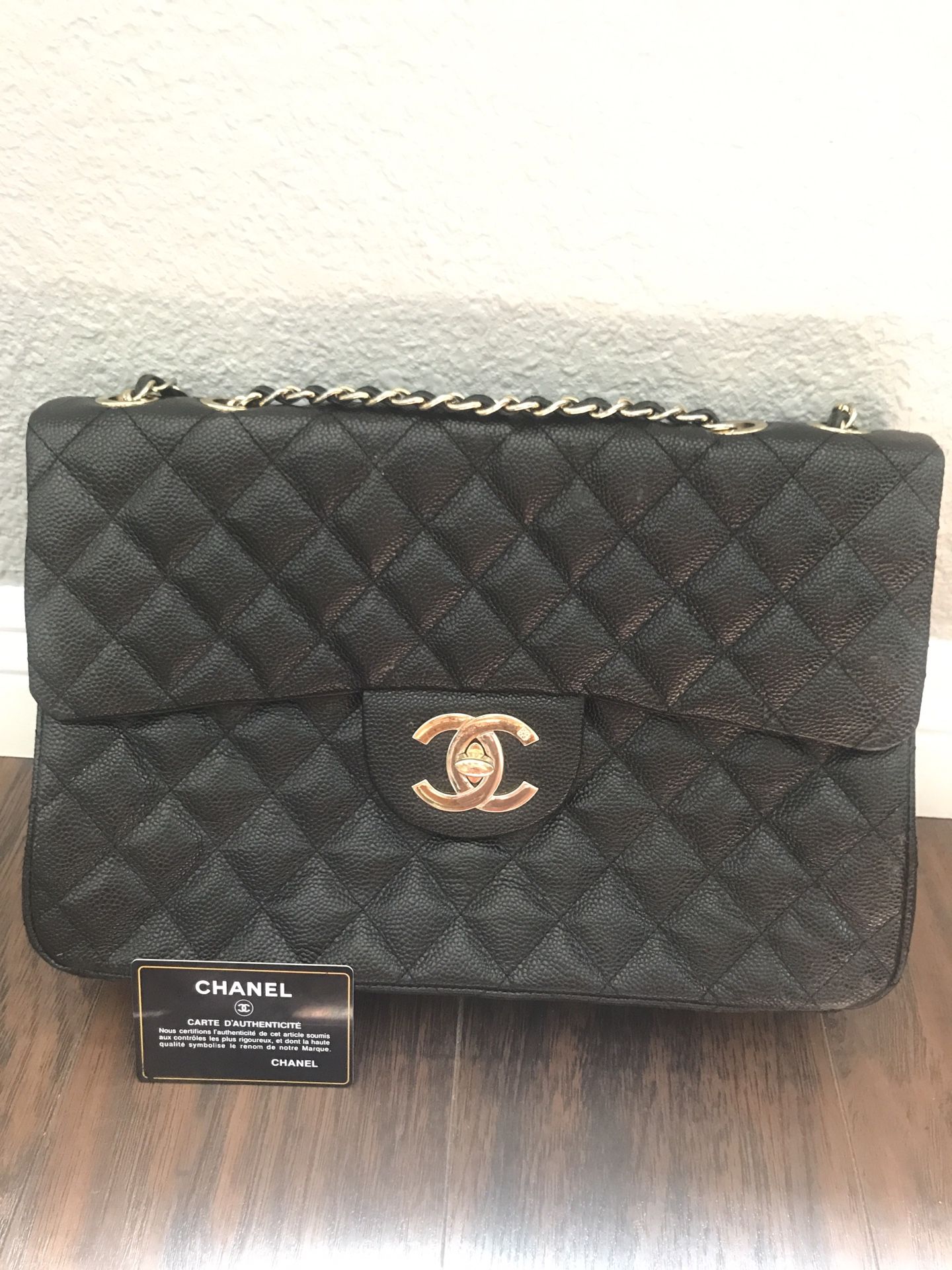 Chanel Black Caviar Jumbo Classic Flap Bag GHW