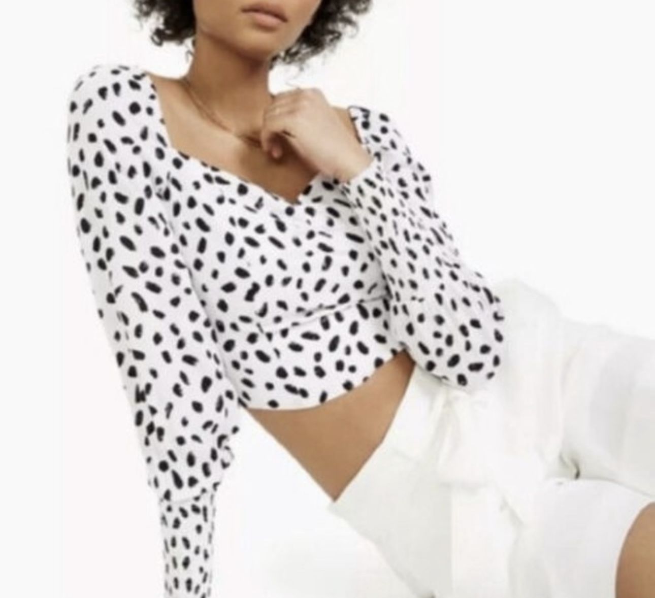 Bar III Camila Polka Dot Ruched Crop 