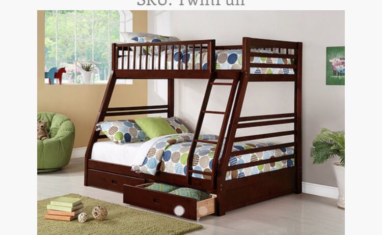 TWIN/FULL BUNK BED WITH UNDER DRAWERS AND MATTRESSES NEW