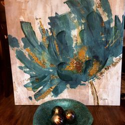 I Have 2 of these- Kirkland’s Hydrangeas Flower Canvas Wall/Artwork- Teal with Decorative Bowl and Orbs. 🔷 Yes! It’s Still Available 🔷