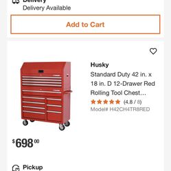 Husky 42 in. x 18 in. D 12-Drawer Red Rolling Tool Chest Combo