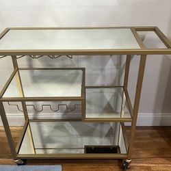 Gold Glass Top Metal Bar Cart