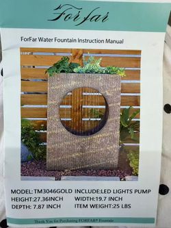 3046 Modern Outdoor Water Fountain with LED Light
Modern Cascading Waterfall, Durable Resin Construction, Warm LED Lighting, Ideal for Patio Backyard 