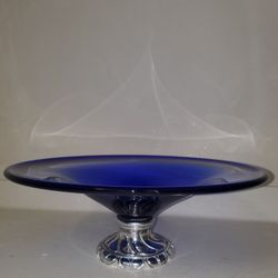 Vintage  Italian Glass Colbalt Blue Compote 16 Inches Across 