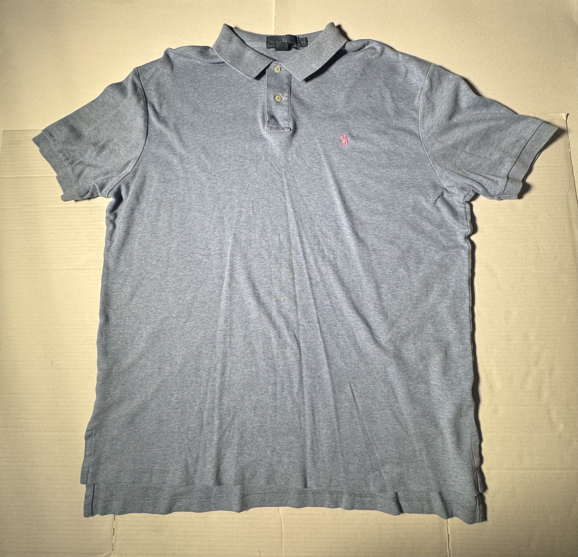 Pre Owned Good Polo Ralph Lauren Polo Short Sleeve Shirt Embroidered Light Blue Pink Men Size XL