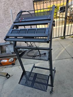 Rolling On Wheels Mobile Stand Server DJ Mount Cart With Trays And Power Outlets