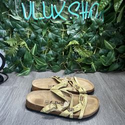 BIRKENSTOCK BETULA JEWELED Gold FAUX REPTILE SIZE 7/38 SANDALS