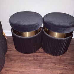 2 Black Velvet Ottomans