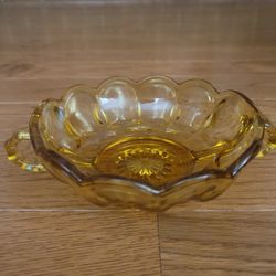 Vintage Pressed Amber Glass Double Handled Nappy Bowl