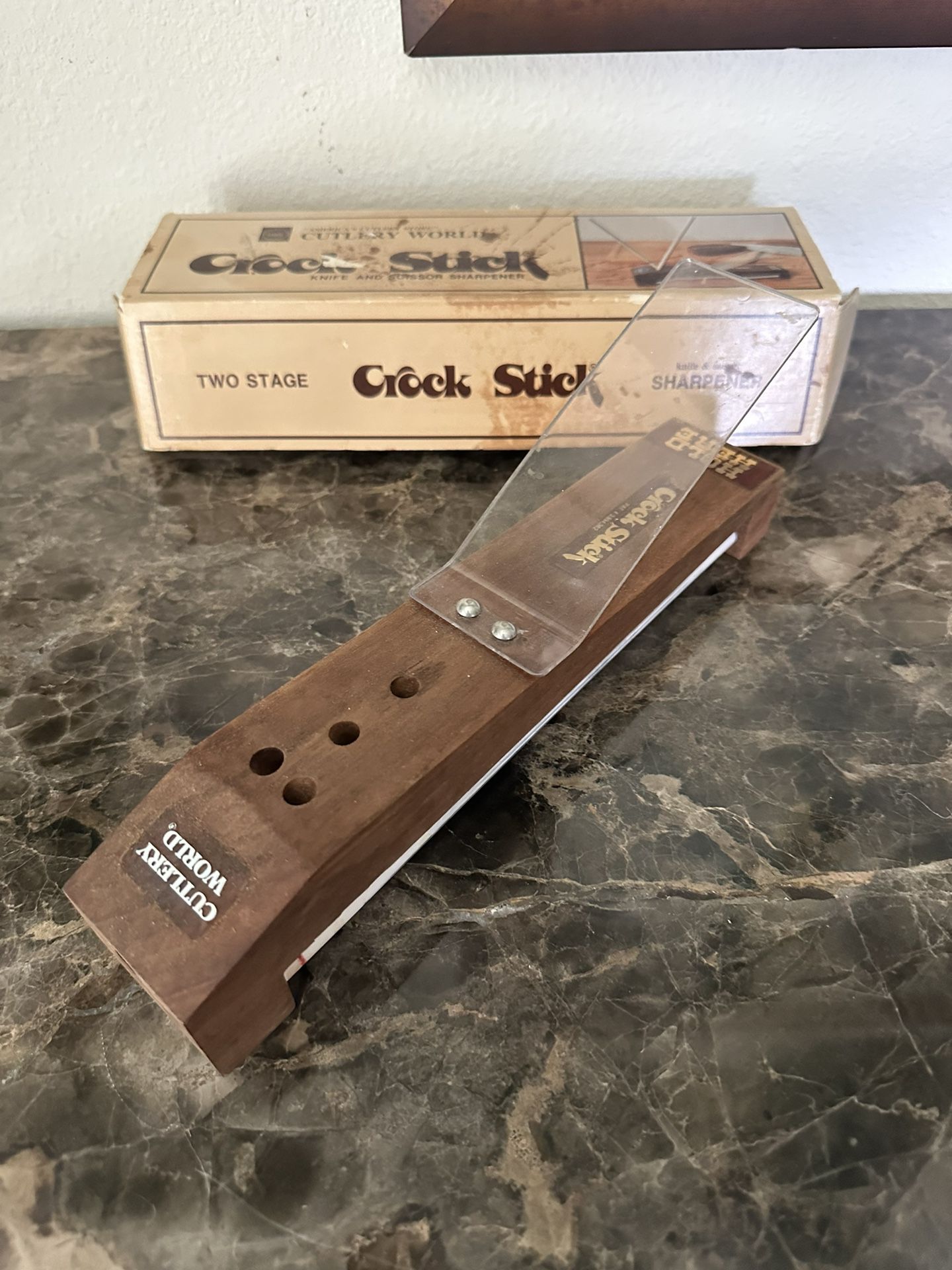 Vintage Crock Stick Knife Sharpener 2 Sticks and Wood Case
