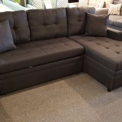 Brand New 88" x 61" Black Fabric Convertible Sofa Storage Chaise