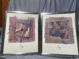 🖼️ Matched Pair: Diana Van Hall Abstract Prints w/ Gold Foil (22"x18" Silver Frames) ✨
