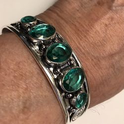 Tsavorite Stamped 925 Sterling Silver Cuff Bracelet 