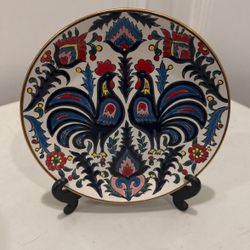 Stunning Hand-Painted 9” Rooster Plate Made In Greece