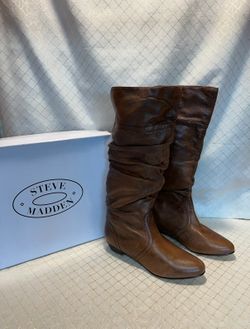 STEVE MADDEN Candence Tan Leather Slouchy Boots Size 8