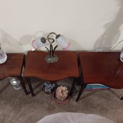 Antique Nesting Tables & Floral Lamp
