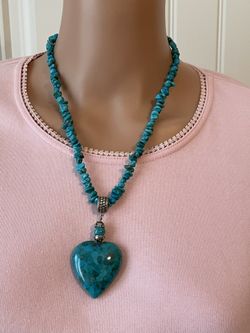 Blue Turquoise  Heart Necklace